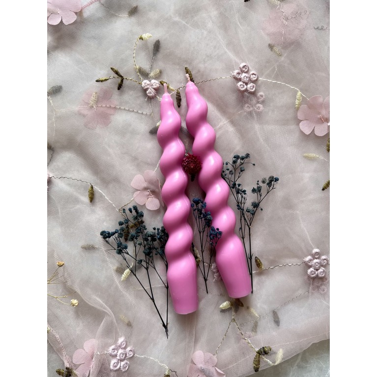 Набор из двух спиральных свечей ручной работы "Бабушкины пионы" (глубокий розовый)
